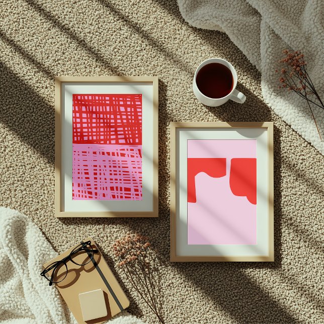 Retro Red and Pink Abstract Grid  Poster (Creator Uploaded)