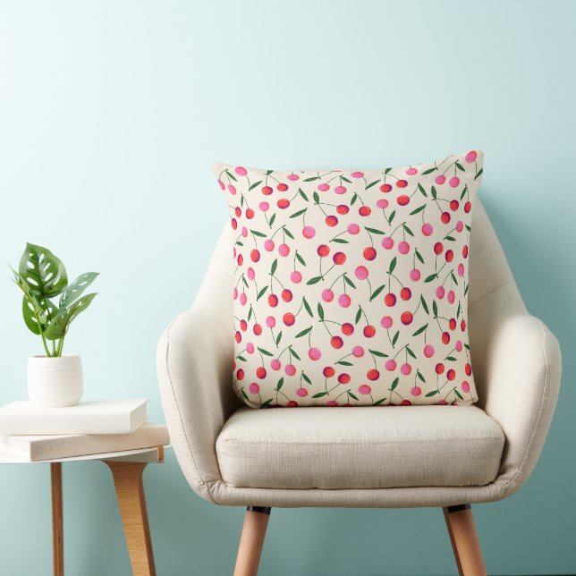 Retro Red and Pink Berry Cherry on Cream Cushion (Chair)