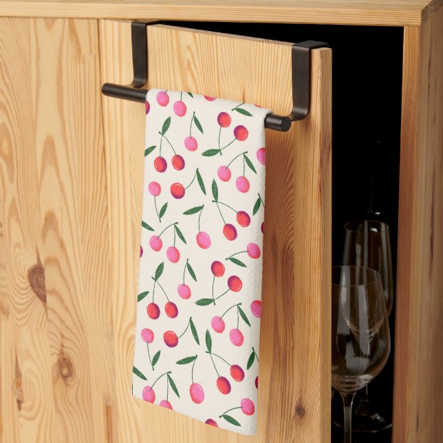 Retro Red and Pink Berry Cherry Tea Towel (Thirds Fold)