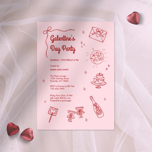 Retro Red and Pink Galentines Party Invitation (Creator Uploaded)