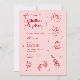 Retro Red and Pink Galentines Party Invitation