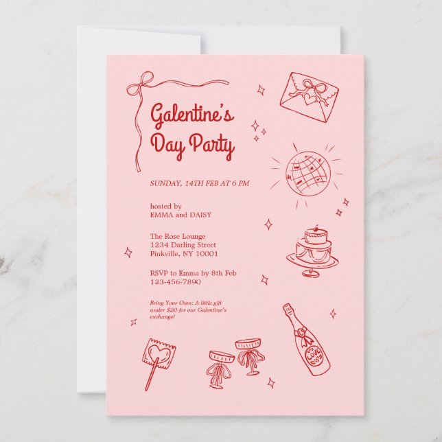 Retro Red and Pink Galentines Party Invitation (Front)