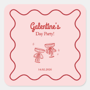 Retro Red and Pink Galentines Party Square Sticker