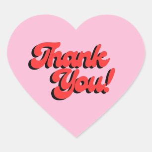 Retro Red and Pink Heart Thank You Sticker