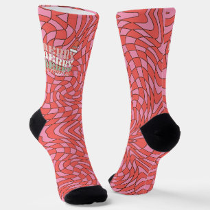Retro Red and Pink Swirl   Merry Mama Christmas  Socks