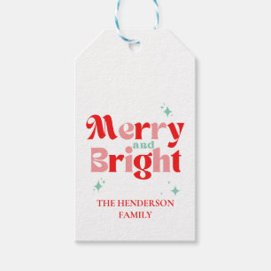 Retro Red and Teal Merry and Bright Christmas Gift Tags
