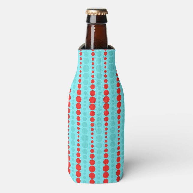 Retro Red and Turquoise Dots Bottle Cooler (Bottle Front)
