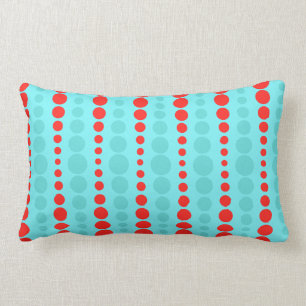 Retro Red and Turquoise Dots Lumbar Pillow