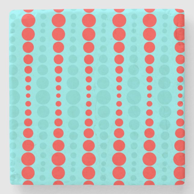 Retro Red and Turquoise Dots Marble Coaster (Front)