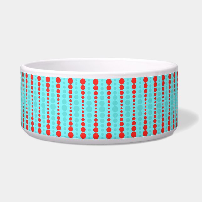 Retro Red and Turquoise Dots Pet Bowl (Front)
