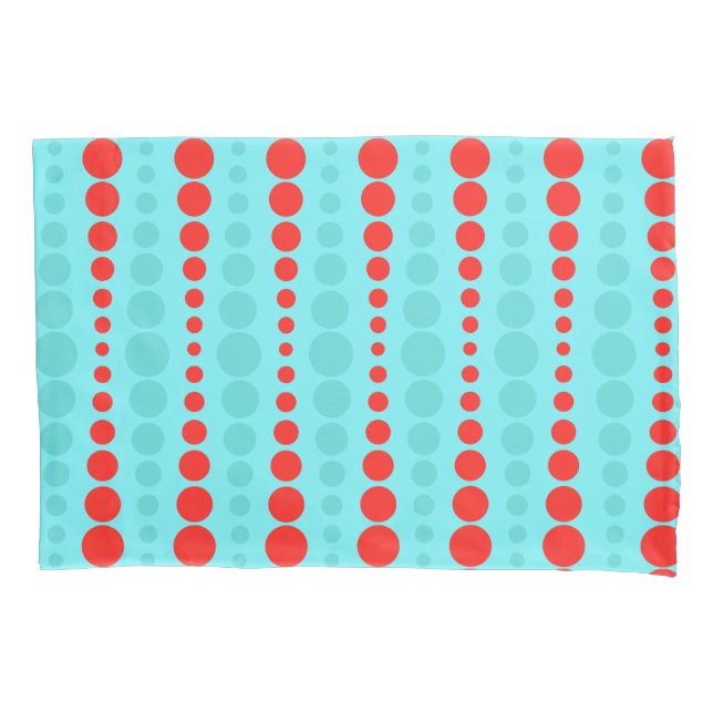 Retro Red and Turquoise Dots Pillowcase (Front)