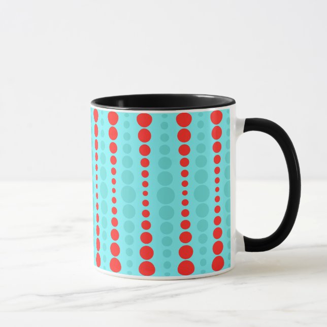 Retro Red and Turquoise Dots Ringer Mug (Right)