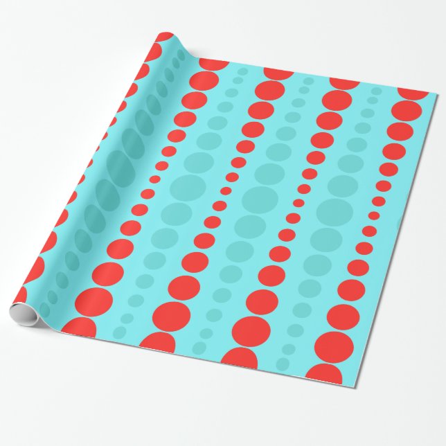 Retro Red and Turquoise Jumbo Dots Wrapping Paper (Unrolled)