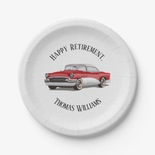 Retro Red and White Buick Retirement Paper Plate