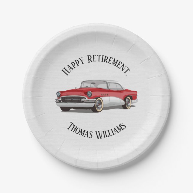 Retro Red and White Buick Retirement Paper Plate (Front)