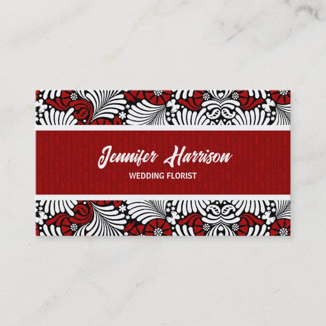 Retro Red and White Fern Professional Business Card (Front)