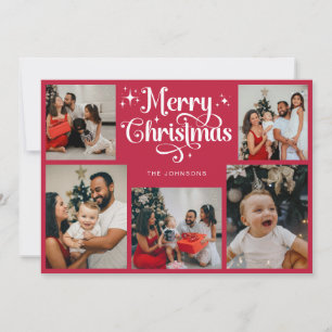 Retro Red and White Merry Christmas Family Photo Holiday Card