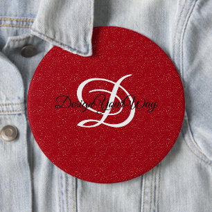 retro red and white vintage monogram 6 cm round badge
