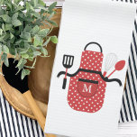 Retro Red Apron Tea Towel<br><div class="desc">Our kitchen towel is the perfect way to add a touch of retro charm to your kitchen. The red polka dotted apron and kitchen gadgets are sure to brighten up your space, and the personalised initial is a unique touch that makes it one-of-a-kind. This kitchen towel is the perfect gift...</div>