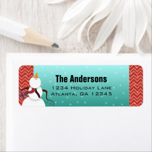 Retro Red Aqua Christmas Snowman Looking Up Stars