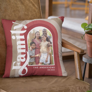 Retro Red Arch Family Name Cushion