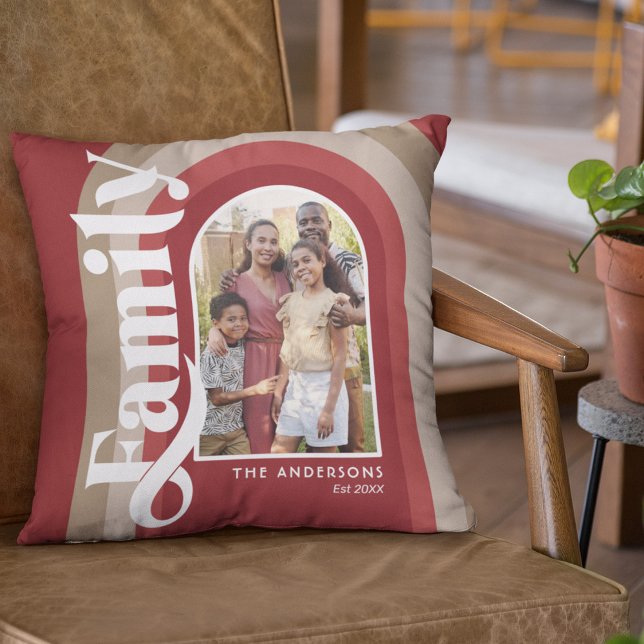 Retro Red Arch Family Name Cushion (Creator Uploaded)