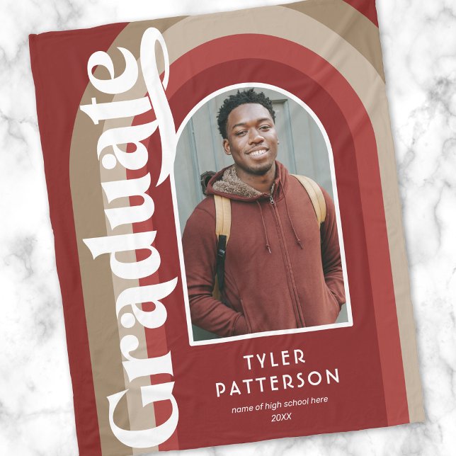 Retro Red Arch Photo 2025 Graduation Fleece Blanket (Creator Uploaded)