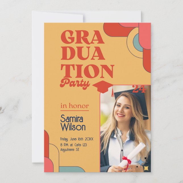 Retro Red & Beige Graduation Party Invitation (Front)