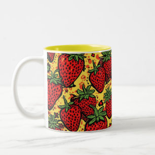 Retro Red Berry Fruit Cottagecore Strawberry Two-Tone Coffee Mug