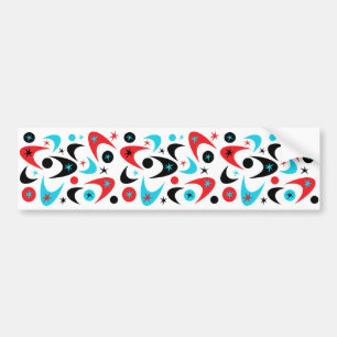 Retro Red Black & Aqua Starburst Boomerang Bumper Sticker