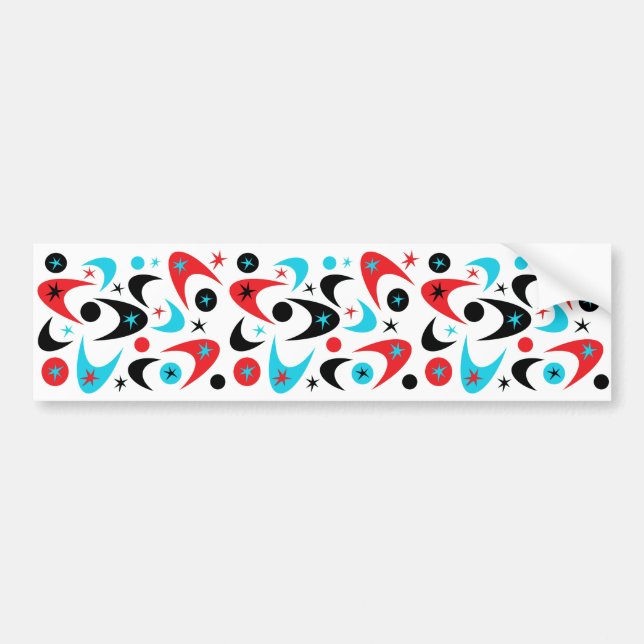 Retro Red Black & Aqua Starburst Boomerang Bumper Sticker (Front)