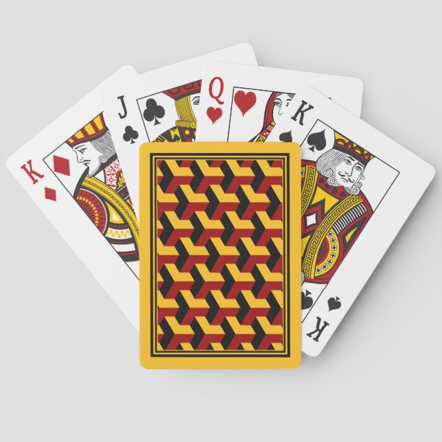 Retro Red Black Barcelona Geometric Block Pattern Playing Cards (Back)