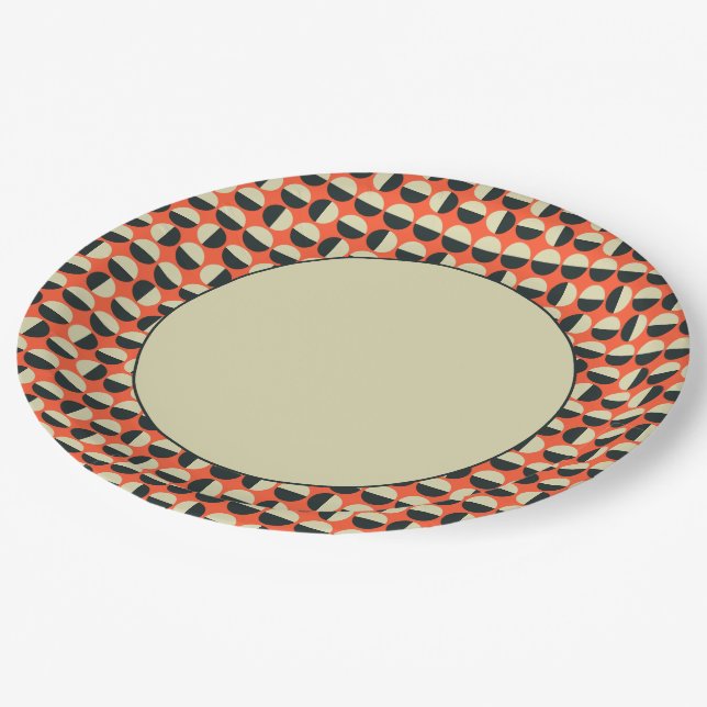 Retro Red Black Beige Dot Sixties Pattern Paper Plate (Angled)
