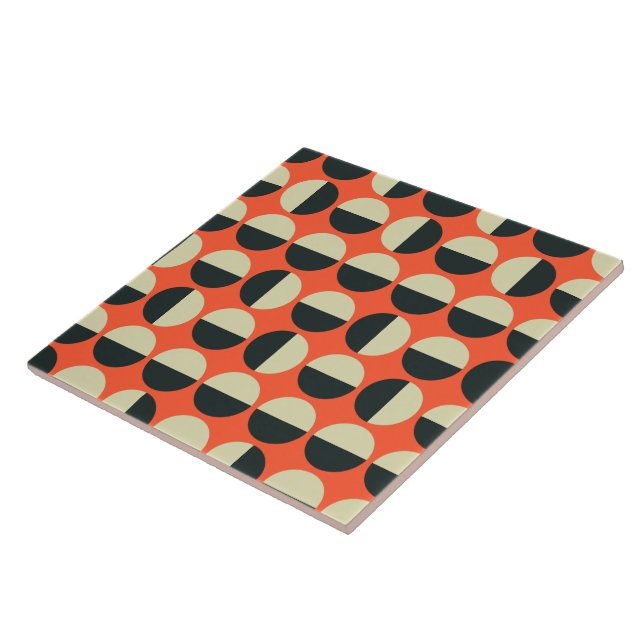 Retro Red Black Beige Dot Sixties Pattern Tile (Side)