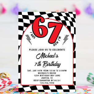 Retro Red Black Chequered 6 7 Boy 7th Birthday  Invitation