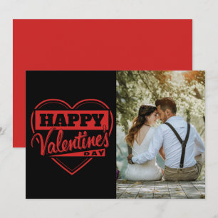 Retro Red Black Happy Valentine's Day Photo Holiday Card