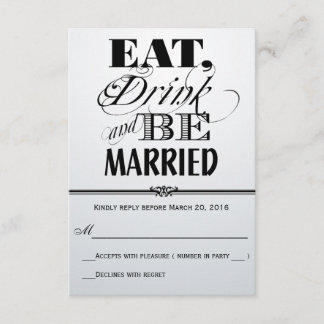 Retro Red-Black-White Eat Drink Married RSVP Card