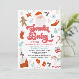 Retro Red Blue Boys Santa Baby Baby Shower Invitation