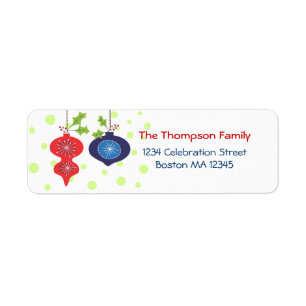 Retro Red & Blue Ornament Holiday Address Labels