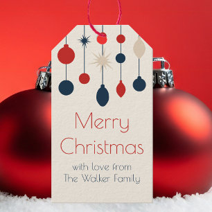 Retro Red Blue Ornaments Christmas Party Gift Tags