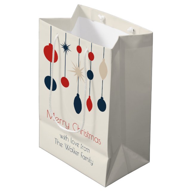 Retro Red Blue Ornaments Christmas Party Medium Gift Bag (Front Angled)