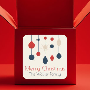 Retro Red Blue Ornaments Christmas Party Square Sticker