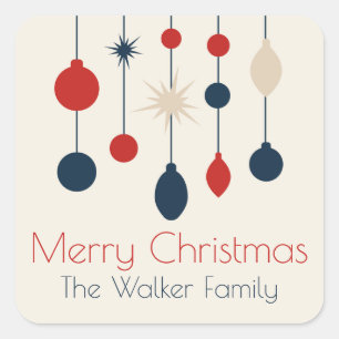 Retro Red Blue Ornaments Christmas Party Square Sticker