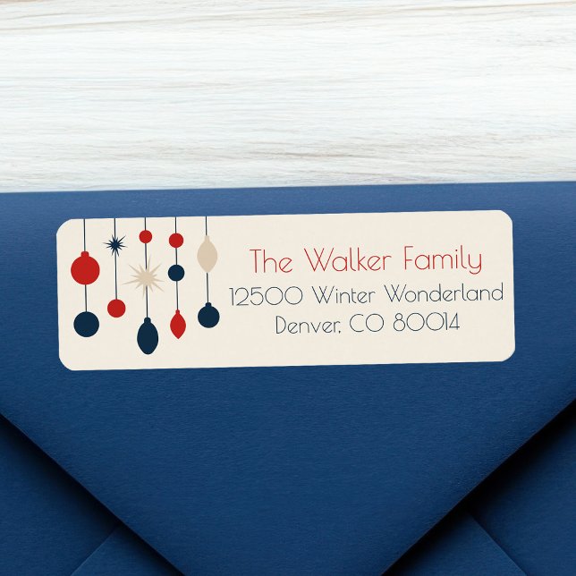 Retro Red Blue Ornaments Christmas Return Address (Creator Uploaded)