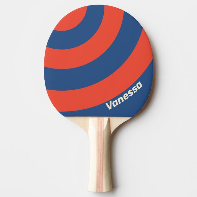 Retro Red & Blue Three Circle Stripe with Name Ping Pong Paddle (Front)