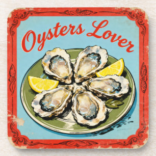 Retro Red & Blue Vintage Oyster & Lemon Lover Coaster