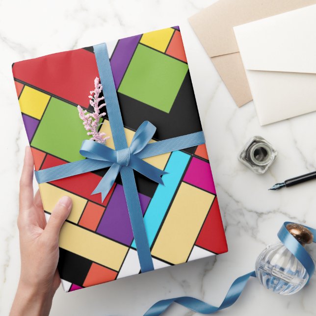 Retro Red Blue White Colour Blocks Mid Century Vib Wrapping Paper (Gifting)