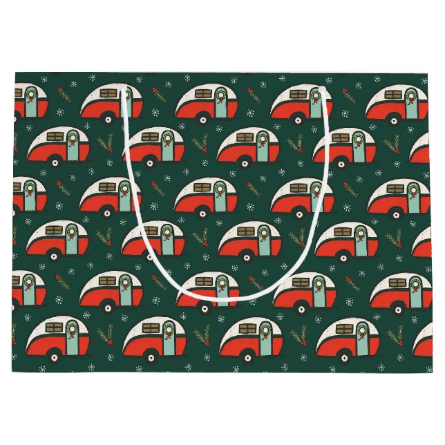 Retro Red Camper Christmas Camping Large Gift Bag (Front)