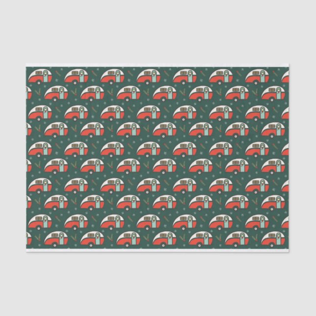 Retro Red Camper Christmas Camping Tissue Paper (Front)
