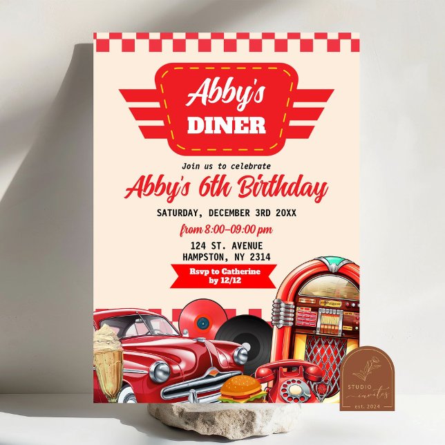 Retro Red Car 1950s Diner Party Invitation (Creator Uploaded)